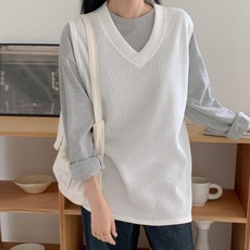 디어로라 여성용 골지 오버핏 V넥 니트 조끼