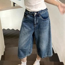 MEICHEL 女性水洗復古七分寬版丹寧褲 10645