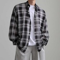 男士輕薄涼爽寬鬆雪紡格紋襯衫