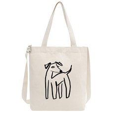 옥스타 여성용 드로잉 강아지 면 크로스 에코백