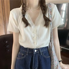 PEONIST 絲滑V領短袖鈕扣襯衫