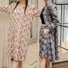 테라우드 여성용 통기성 로브 코튼 플라워 원피스 잠옷 2p