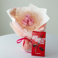 Beautiful Deco Sense Pepero Rose 永生玫瑰滿天星玫瑰花束 + Pepero巧克力棒 + 外盒 + LED燈泡組, 粉紅色