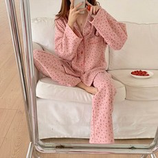 andstyle 女款菱格紋櫻桃睡衣上下套組 251959