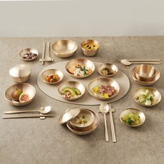 Nothyang 安城手工鍛造銅器 4人份聘禮飯床器套組 34件, 單色, 1套, 4p飯碗+4p湯碗+4p飯蓋+2p小菜+2p中菜+2p大菜+4p湯匙+4雙筷子+4p湯匙架