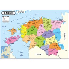 Map.Come 行政塗層愛沙尼亞地圖 + 世界地圖標誌 110 x 78cm, 1套