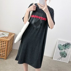 小熊印花孕婦短袖哺乳連身裙