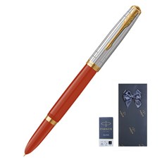 PARKER 51 Premium Lazy Red GT 鋼筆 + 墨盒 + 禮品套組, 紅色, F
