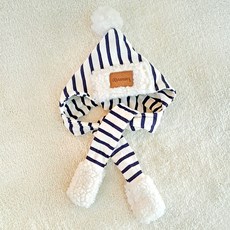 레어밍스 반려동물 스트라이프 후드 머플러, 네이비, 1개