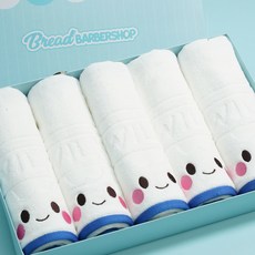 CLAUMAN 麵包理髮廳 提花卡通人物毛巾 160g 30支 精梳棉 5入 禮物盒套組, 1個, 牛奶白色