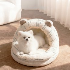 허니버블 반려동물 곰돌이 극세사 분리형 방석 하우스, 블루, 1개