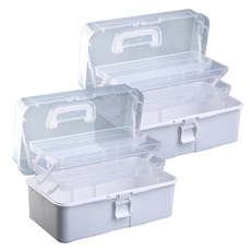 LalaGongbang 多用途3層急救箱收納盒, 2個, 透明