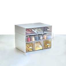 JUANDJI 咖啡膠囊收納迷你桌面三層抽屜整理盒 A型 + B型 + C型 套組, 1組, 透明 + 白色