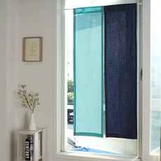 Nabisongil 亞麻遮光簾 穿桿式 2件組, 天藍色, 海軍藍