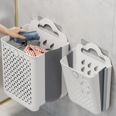 免打孔壁掛折疊式可折疊洗衣籃 2個, 單色