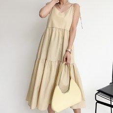 더시럽 여성용 리본 매듭 슬리브리스 롱 원피스