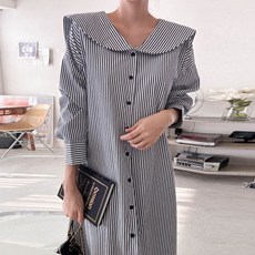 보리맘 빅사이즈 와이드 카라 세일러 셔츠 롱 임산부 원피스 R620