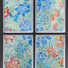 VeniliaDecor Sheet Nara 黏貼式窗貼 復古花朵 56-272, 藍色 + 綠色 + 紅色