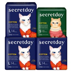 secretday Cotton棉質蝶翼型衛生棉 大(29cm) 42片+小(21cm) 18片入, 1組