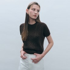 MONGDOL 女款麻花圓領短袖針織上衣 MDKT100