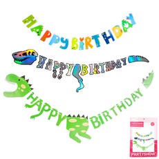PARTYSHOW 恐龍生日派對掛旗3件組, 1套, 混搭色