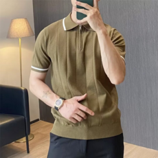 男款DM線條配色翻領針織衫