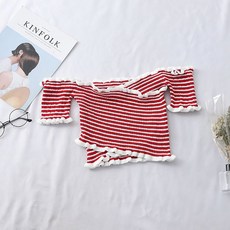 마켓에이 여성용 여름 프릴 크로스 오프숄더 티셔츠