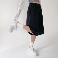 플랜데이 여성용 벨즈 핀턱 버뮤다 밴딩 팬츠