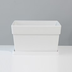 도시정원 모던 인테리어 원턱 직사각 화분 + 받침 세트, 화이트, 1세트