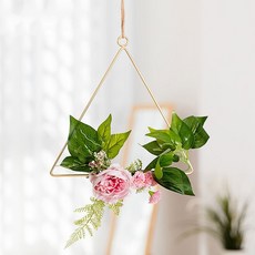 Home Cafe室內裝飾牆面裝飾花朵裝飾 06 三角形粉色山茶花, 淺粉色+綠色