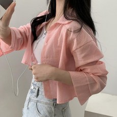 PEONIST 女款短版粉彩條紋短袖襯衫