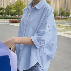 I CAN SIMPLE 女款豐盈泡泡袖寬鬆版型短袖棉質襯衫