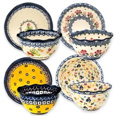 PAWIE 餐碗盤組 4入, 櫻桃/混合花朵/黃色三色堇/紅色三色堇, 飯碗 4入+大碗 4入