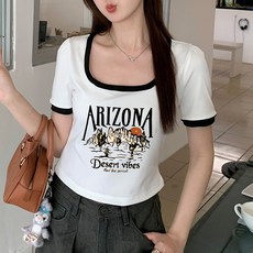 어썸풀 여성용 애리조나 스퀘어넥 반팔 티셔츠 A24SMT031806