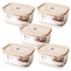 方形密封保鮮盒 米色, 5個, 4號 900ml