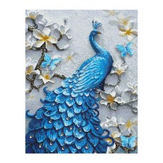 iLovePainting DIY 寶石十字繡 畫布型 動物 40 x 50 cm, 藍色孔雀, 1個