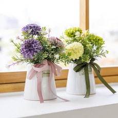 행복한마을 조화 트윈폼폼화분 2종 세트, 혼합색상, 1세트