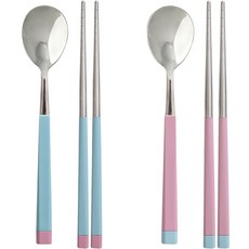 Sang Sang and 兒童湯匙筷子組, 1組, 2湯匙+2筷子, 藍色, 粉色