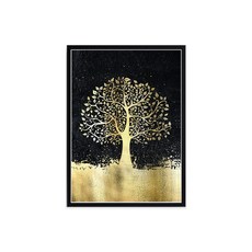 Mabelinhome 室內裝潢高級海報 黃金樹01 + 木質畫框 + 自黏式掛勾套組, 黑色