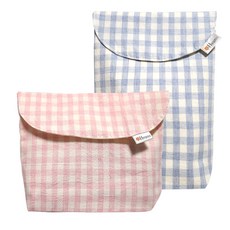 HWAMO BABY 經典格紋防水尿布收納包 2件組, 粉色(橫款)+藍色(直款)