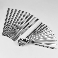 QUEEN SENSE 不鏽鋼營業用輕量真空湯匙10p + 輕量真空格紋筷子10p組, 1套, 單一顏色, 湯匙10p + 筷子10p