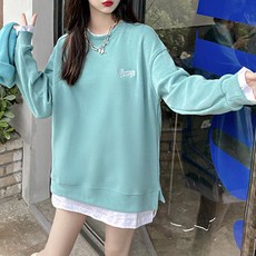 英文刺繡拼接假兩件孕婦大學T