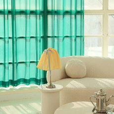 Maison Textile 四季室內裝飾彩色雪紡窗簾2件 + 靜音高級軌道組, 綠色