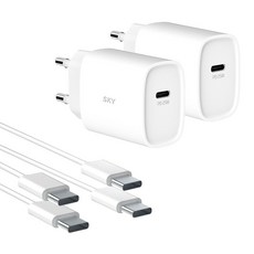SKY Feel Q1X 25W PD 超高速充電器轉接頭 + Type-C 高速充電線組, 白色, 2套