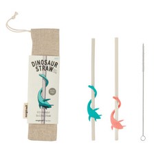 GONGDREEN 可重複使用的矽膠吸管恐龍珊瑚+薄荷, 1套