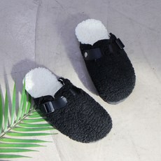 男士莫卡羊羔毛冬季內刷毛拖鞋, 黑色, 245