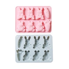 8格矽膠兔子/胡蘿蔔造型模具 2入, 1套, 藍色, 粉色
