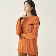 지센 여성용 가슴포켓 반넥 풀오버 니트 티셔츠 LCKTNB21