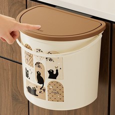 뉴토피아 빈티지 스타일 주방 벽걸이형 플립 쓰레기통, 브라운