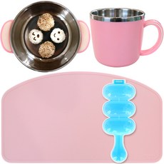 餐具組, 粉色, 不鏽鋼碗+杯子+餐具墊+飯糰模具